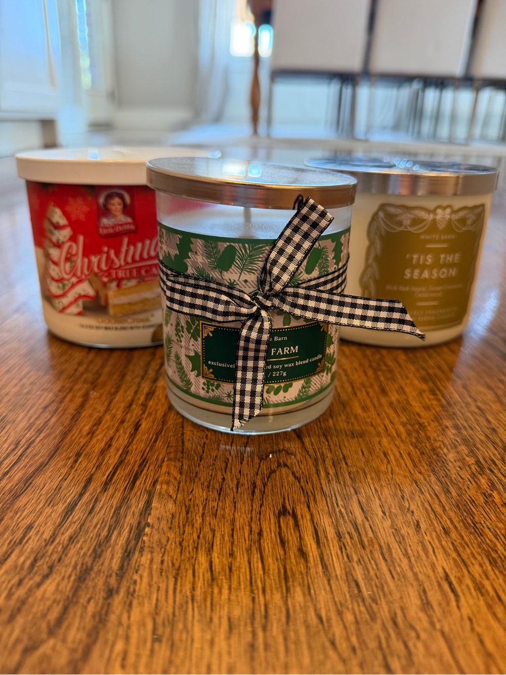 Bath & Body Works Green Farm Holiday Candle with Black Gingham Bow